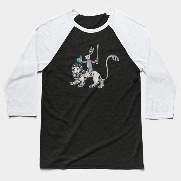 Sword-wielding Medieval Rabbit Riding a Lion Baseball T-Shirt by starwilliams